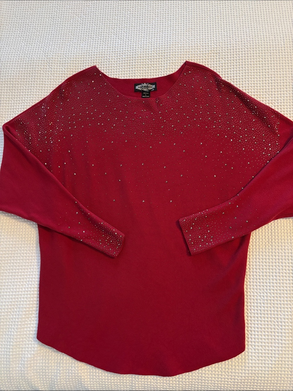Red Rhinestone-Embellished Knit Sweater